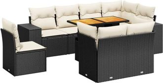 vidaXL Set De Sof&aacute;s De Jard&iacute;n 8 Piezas Y Cojines Rat&aacute;n Sint&eacute;tico Negro Vidaxl