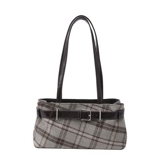 Generic Cymwer Women Canvas Plaid Checkered Shoulder Bag with Zipper for Work Travel (Coffee) (Coffee)