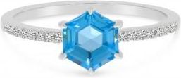 Allurez Hexagon Blue Topaz & Diamond Band Ring 14K White Gold (1.33ct)