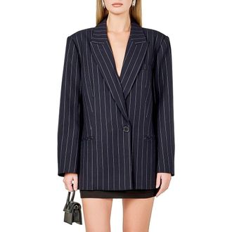endless rose Oversize Pinstripe Blazer in Navy at Nordstrom, Size X-Small