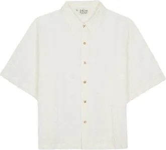 Brain Dead Twisted Piping Embroidered Cotton Button-Up Shirt in Natural at Nordstrom, Size Xx-Large