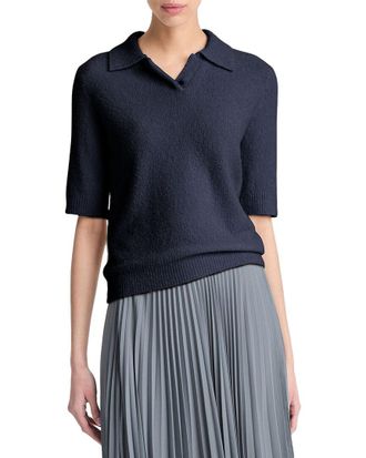Vince Soft Boucle Silk & Cashmere-Blend Polo Shirt