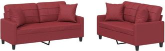 vidaXL Vidaxl - Juego De Sof&aacute;s Con Cojines 2 Piezas Cuero Sint&eacute;tico Rojo Tinto