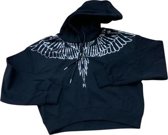 Marcelo Burlon Crop Silver Wings - Dames - Hoodies - Zwart - S - Katoen - Hoodies & sweatvesten