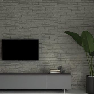 Dmora Pannello Decorativo Nulvi, Set Da 24, Facile Da Tagliare, Facile Da Installare, Texture Realistica, Autoestinguente, 60x2.5 Cm Grigio