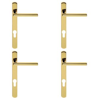 Loops 4x PAIR Straight Lever on Narrow Euro Lock Backplate 220 x 26mm Stainless Brass in Metallics