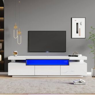 Matteo White High Gloss 160CM TV Unit, LED Lights & Storage, 70-inch TVs