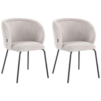 Beliani Conjunto De 2 Sillas De Comedor Tapizadas Sin Reposabrazos Dise&ntilde;o Retro Base De Metal Blanco Crema Sarasota