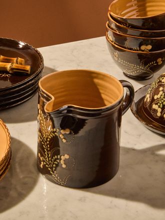 Poterie d'&Eacute;vires Flowers Hand-Painted Ceramic Straight-Edge Medium Jug