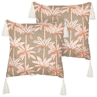Beliani Beliani - Conjunto De 2 Cojines Cuadrados De Algod&oacute;n 45 X 45 Cm Relleno Poli&eacute;ster Accesorios Motivo Palmeras Multicolor Melobesia