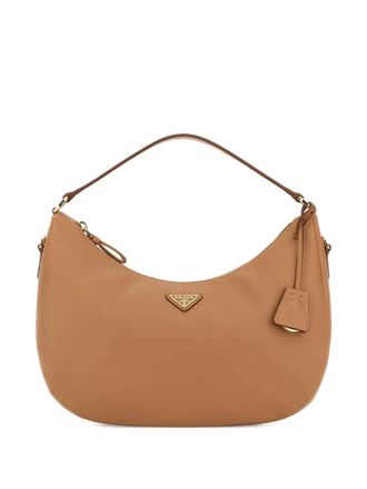 Prada Borsa a spalla in pelle con logo triangolo - Marrone