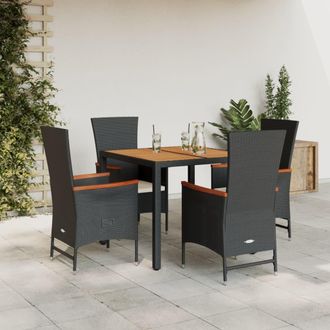 vidaXL Set De Muebles Jard&iacute;n 5 Pzas Con Cojines Rat&aacute;n Sint&eacute;tico Negro Vidaxl