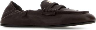 Miu Miu Womens Nappa Leather Ruched Moccasin Brown