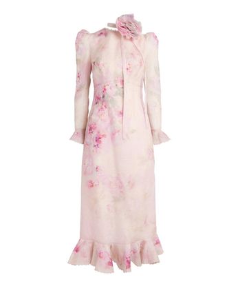 Zimmermann Linen-Silk Floral-Embellished Midi Dress Size XL