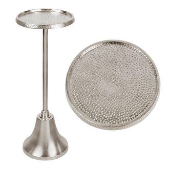 Jonathan Y Designs Irida 24 Art Deco Designer Pedestal Drink Table and Decorative End Table with Hammered Round Top and Bell Base in Antique Nickel at