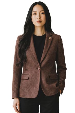 TruClothing Womens Rust Brown Wool Tweed Herringbone Check Blazer - WS-1