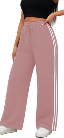 Generic Want Clothing Womens Wide Leg Bottoms Joggers Fleece Lined Straight Flare Comfy Plain & Sport Side Stripe Casual Lounge Wear Sweat Pants (UK, Alpha, L