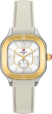 Michele Meggie Sport Chalk Silicone Strap Watch, 33mm in Wheat/white at Nordstrom