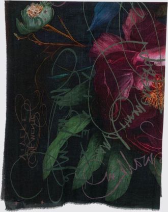 Faliero Sarti 100% Cashmere Floral Print Scarf with Fringed Hem