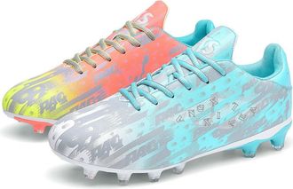 Generic Mens and Womens Long Broken Nails high-top Breathable Sports Training Football Shoes, Spikes -- Mandarin Duck Color, 6.5 UK