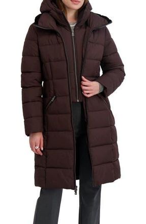 Elie Tahari Greta Longline Hooded Coat in Merlot at Nordstrom Rack, Size Large