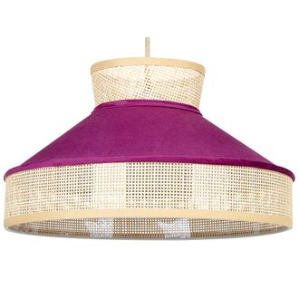 Beliani L&aacute;mpara De Techo De Rat&aacute;n Terciopelo Natural Rosa Fucsia 167 Cm Colgante Batali