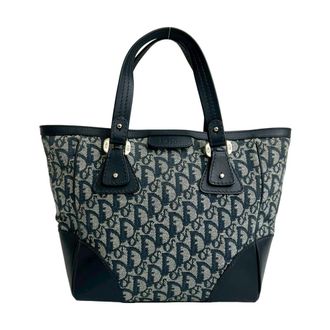Dior Navy Canvas Leather Handbag Tote Bag (Pre-Owned)