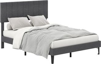 Costway Double Size Linen Fabric Bed Frame Upholstered Platform Bed-Grey