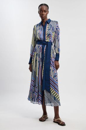Karen Millen Womens Geo Printed Viscose Georgette Woven Maxi Shirt Dress - Multicolour - Size 12 UK