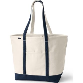 Lands End Open Top Canvas Tote Bag in Natural/radiant Navy at Nordstrom, Size X-Large