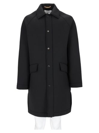 Paolo Pecora Black Minimalist Classic Collar Structured Coat