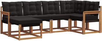 vidaXL Conjunto De Sof&aacute;s De Exterior 6 Uds. Natural Y Negro Vidaxl
