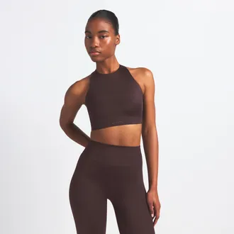 Nike Womens SKIMS Satin Shine High-Neck Bra in Brown | IR5079-249