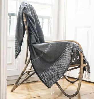 Febronie Manta plaid algod&oacute;n negro 130x170