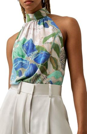 LilySilk Praslin Mock Neck Silk Top in Oil Painting Floral Pattern at Nordstrom, Size 14