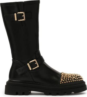 Kazar Laarzen op een dikke zool versierd met strass - Dames - Hoge Laarzen - Zwart - 36 EU - Leer - Schoenen