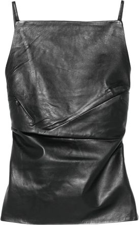 St.Agni square-neck leather top - Black