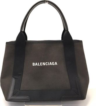 Balenciaga Navy Cotton Canvas Leather Handbag Tote Bag (Pre-Owned)