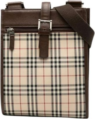 Burberry Pre-owned Canvas Crossbody Tas - Dames - Vintage Schoudertas - Beige - ONE Size - Leer - Vintage