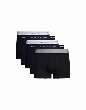 Tommy Hilfiger Mens 5-Pack Signature Cotton Boxer Trunks Gift Set, Navy w/ silver/white - Black - Size: 35/34/32