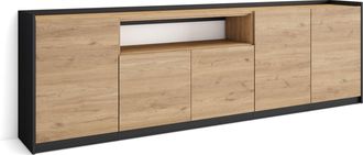 Skraut Home Skraut Home - Aparadores Para Sal&oacute;n, 260x37x80cm, 5 Puertas, Armario, Zapatero, Roble Y Negro