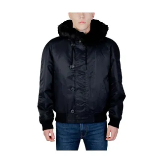 HUGO BOSS Hugo, Bomber Jackets, male, Black, Size: L Polyamide Bomber Jacket