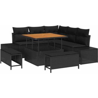 vidaXL Garden Sofa Set with Cushion 8 pcs Black Poly rattan vidaXL