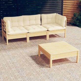 vidaXL Vidaxl - Muebles De Jard&iacute;n 4 Piezas Con Cojines Madera De Pino Crema