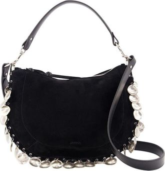 Isabel Marant Pearl-Embellished Calfskin Crossbody Bag Black