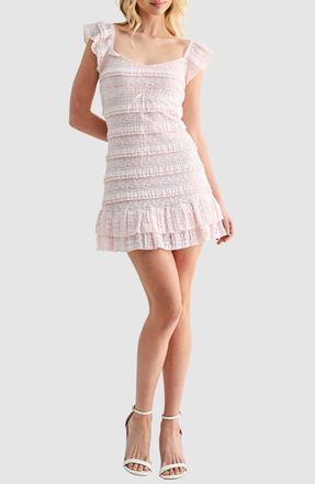All in Favor Lace & Ruffle Minidress in Blush at Nordstrom, Size X-Small