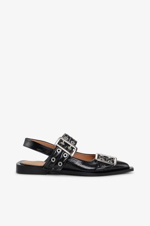 Ganni Feminine Buckle Ballerinas in Black - Size 35