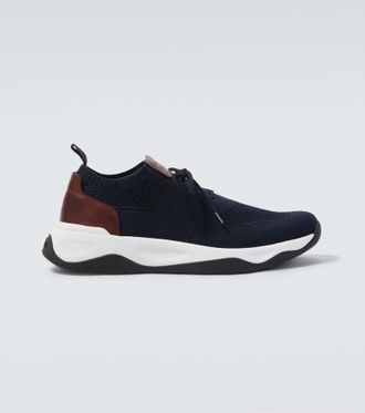 Berluti Shadow leather-trimmed knitted sneakers