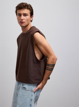 Le 31 Mens Sleeveless cropped ribbed T-shirt