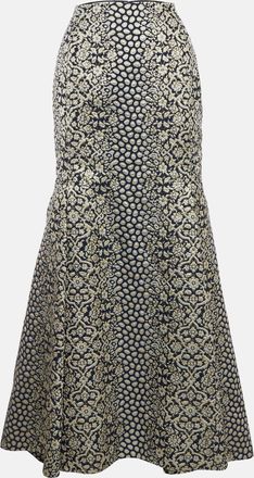 Carolina Herrera Navy Blue Jacquard Maxi Skirt